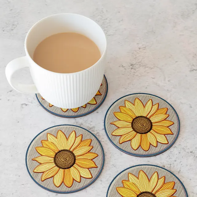Custom Cotton & Linen Embroidered Coasters view 3