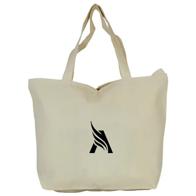 Top Zippered Cotton Tote Bags (Natural) view 2