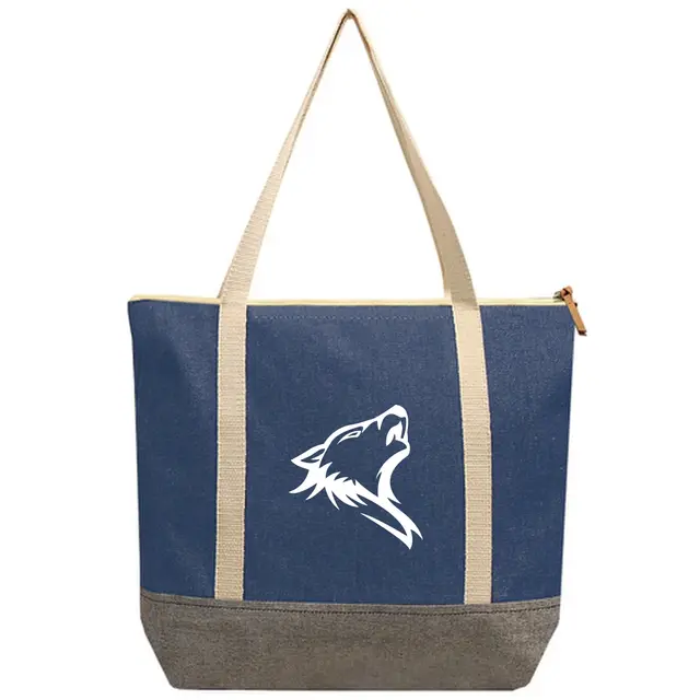 Printed Denim Zip Tote Bags view 7