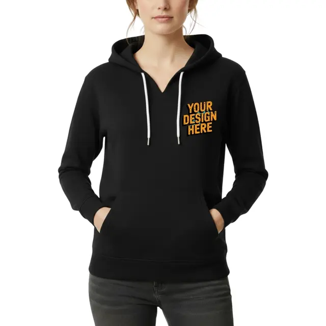 J America Ladies' Sydney Brushed V-Neck Hooded Sweatshirt view 6