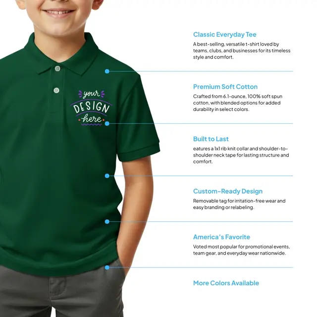 Hanes Youth 50/50 EcoSmart Jersey Knit Polo view 2