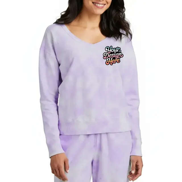 Port & Company® Women Beach Wash® Cloud Tie-Dye V-Neck Sweatshirt with Sweatpants view 6