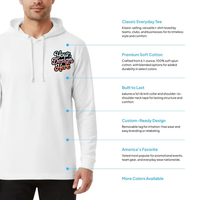 Jerzees Classics™ Unisex Cotton Long Sleeve Hooded T-Shirt view 2