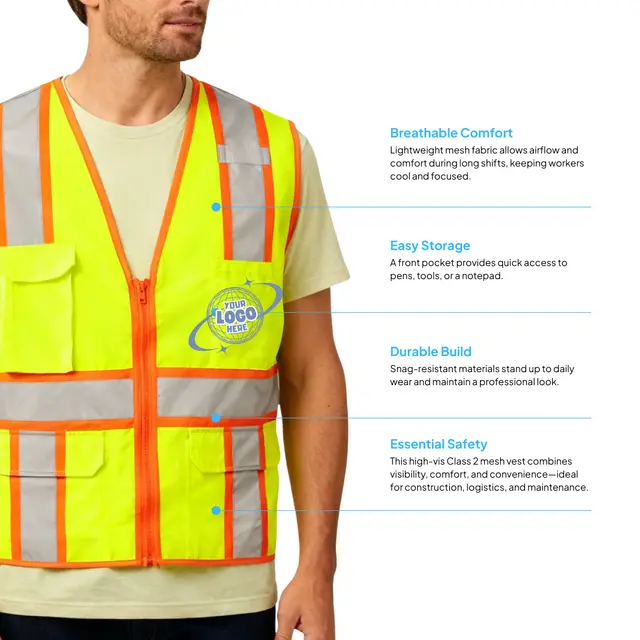 CornerStone® ANSI 107 Class 2 Surveyor Zippered Two-Tone Vest view 3