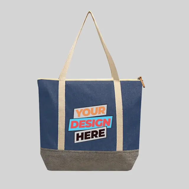 Printed Denim Zip Tote Bags view 1
