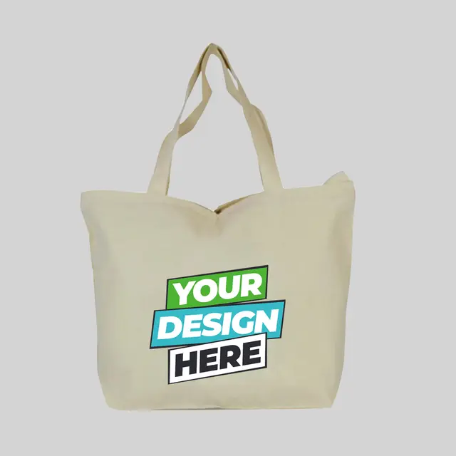 Top Zippered Cotton Tote Bags (Natural) view 1