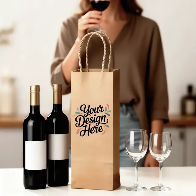 Kraft Paper Wine Tote Bags view 4