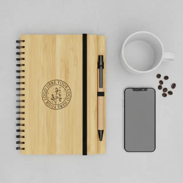 Small Engraved Bamboo Notebook & Pen view 3