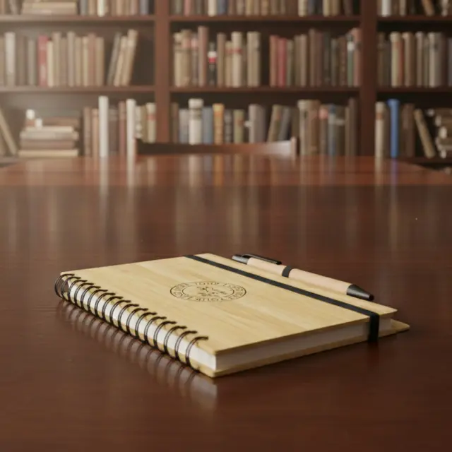 Small Engraved Bamboo Notebook & Pen view 5