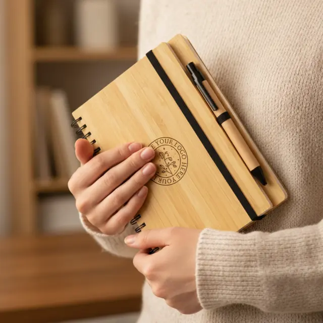 Small Engraved Bamboo Notebook & Pen view 6