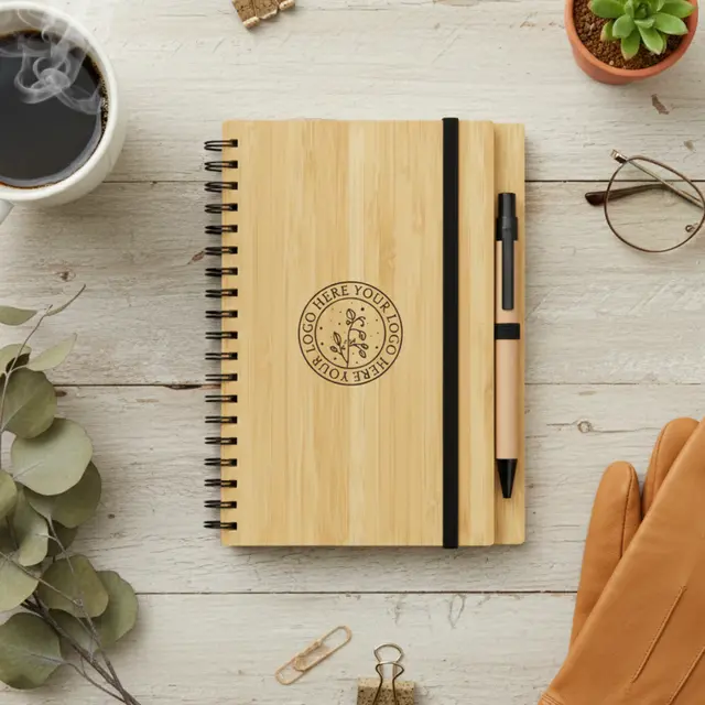 Small Engraved Bamboo Notebook & Pen view 7