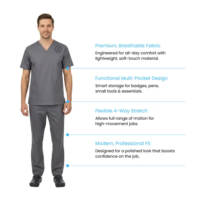 M&M Scrubs Men Scrub Set Medical Scrub Top and Pants view 2