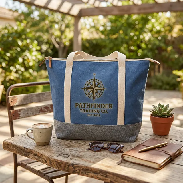 Printed Denim Zip Tote Bags view 4