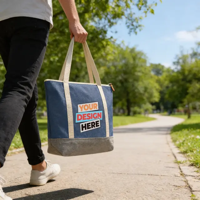 Printed Denim Zip Tote Bags view 5