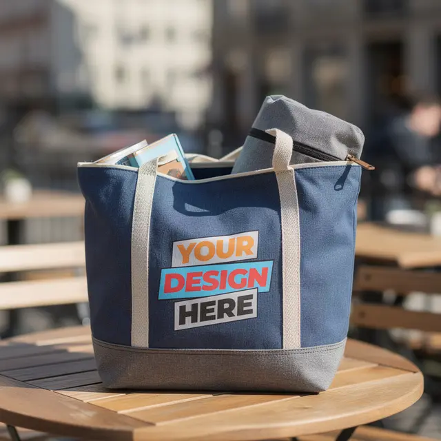 Printed Denim Zip Tote Bags view 6
