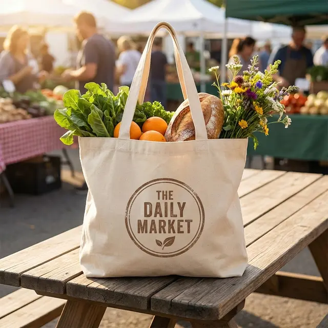 Top Zippered Cotton Tote Bags (Natural) view 5