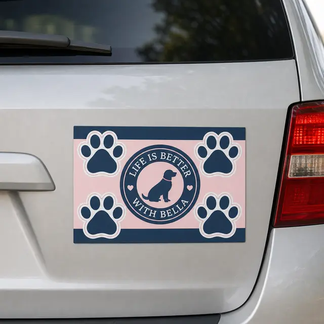2 in1 Circle Car Magnet with 4 Paw Prints view 2