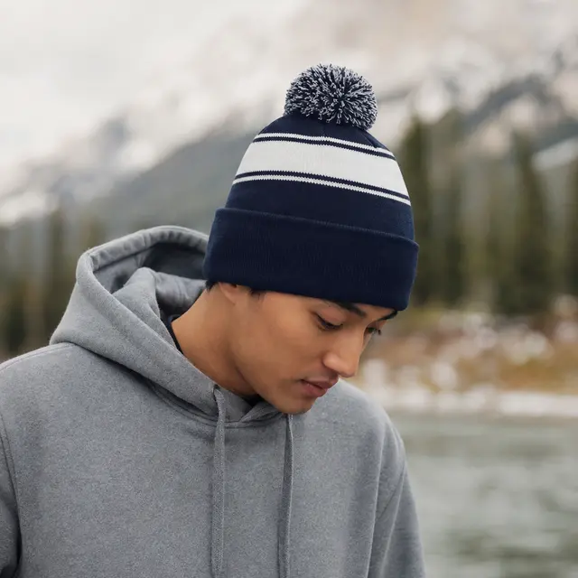 Custom Sport-Tek® Stripe Pom Pom Beanie view 3