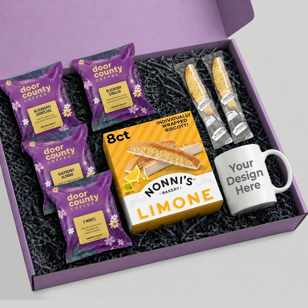 Nonni's Limone Biscotti & Coffee Bean Sampler Gift Set with Ceramic Mug