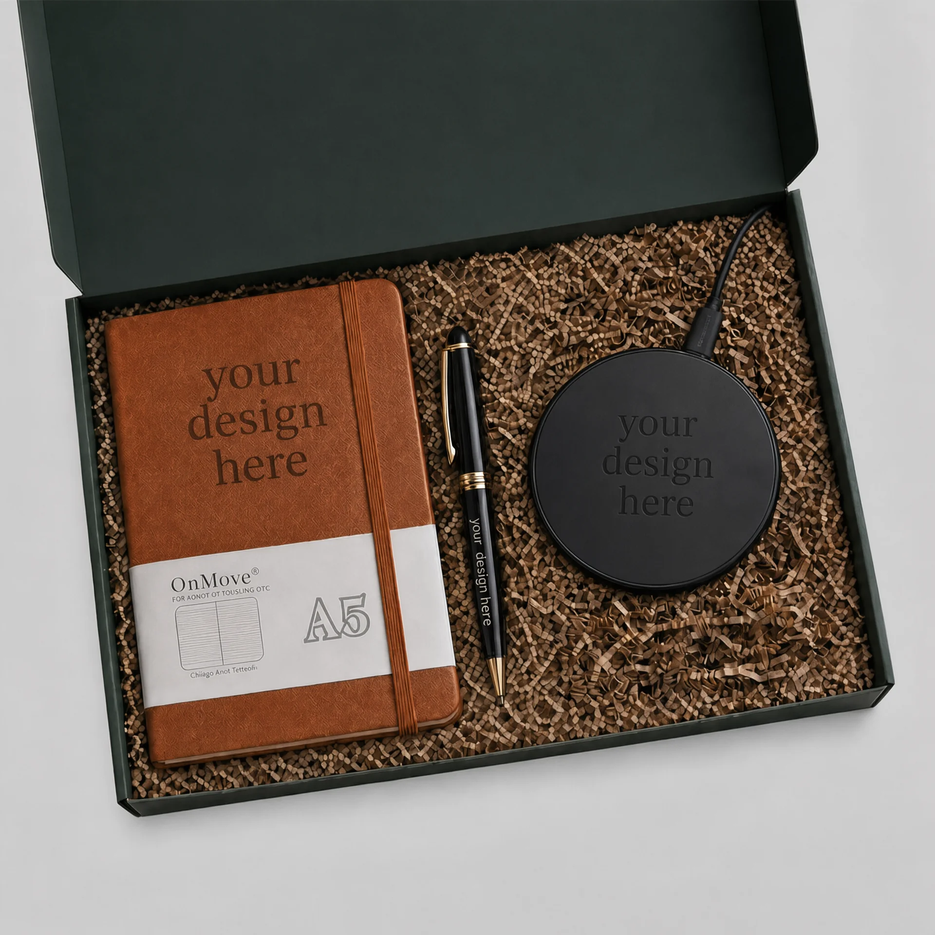Custom Knight Solid Pen, Hardcover Leather Journals & Wireless Charger