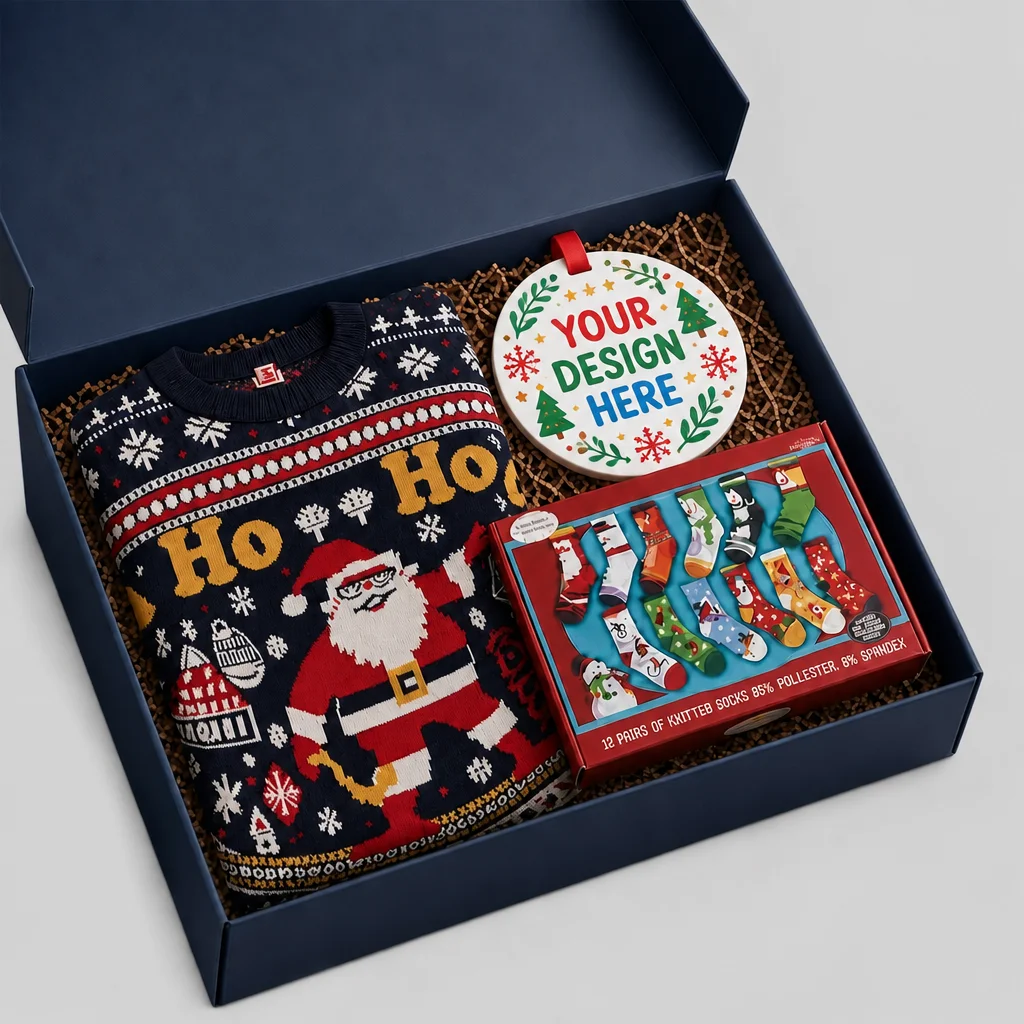 Men’s Ugly Christmas Sweater Gift Set with Socks & Ornament