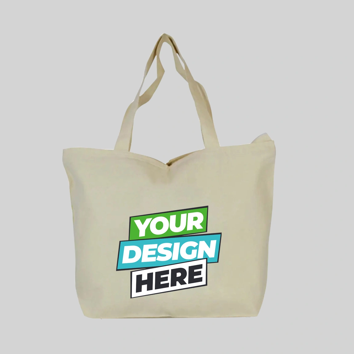 Top Zippered Cotton Tote Bags (Natural)