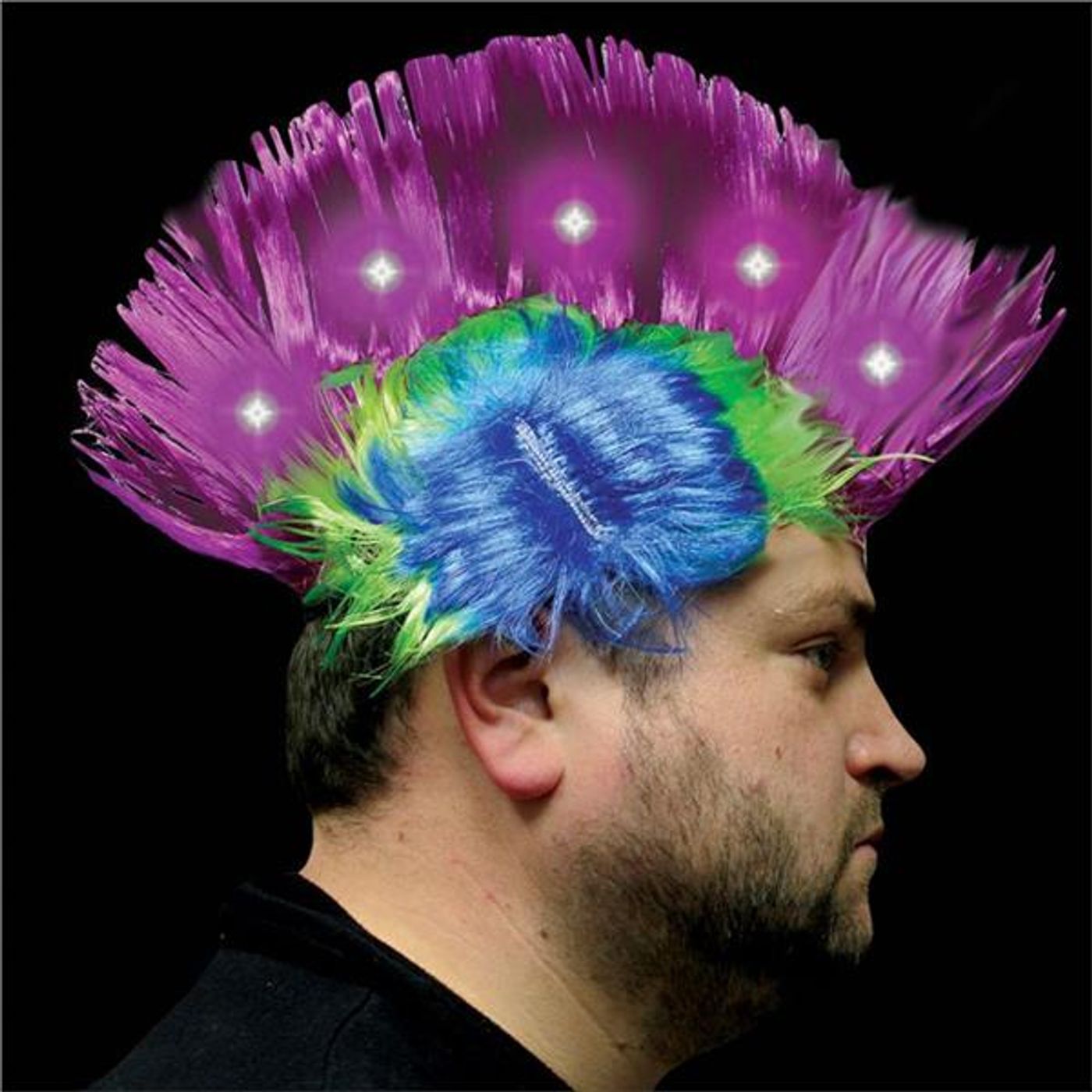 Purple LED Light-Up Mohawk Wig | CustomLanyard.net | SKU# 11238