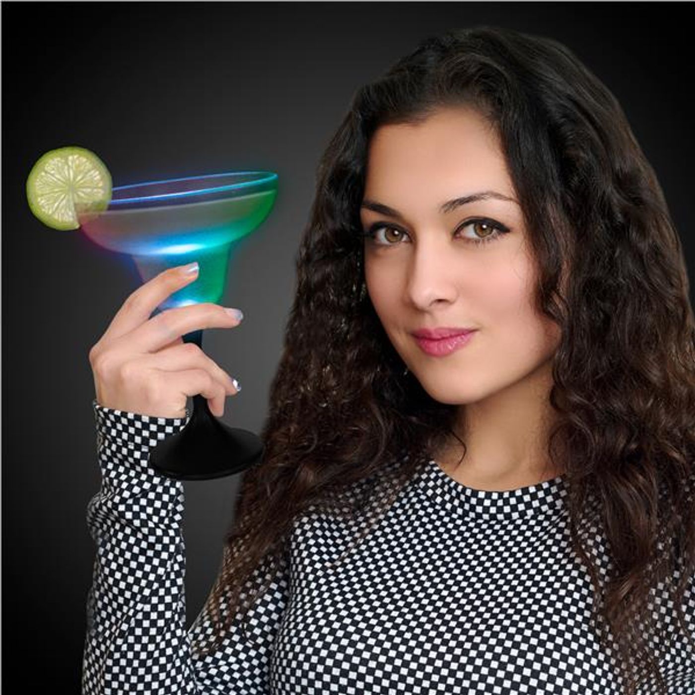 LED 10 oz Margarita Glass Black Stem SKU 12380