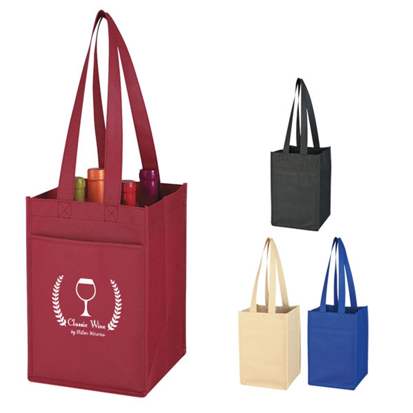 Custom Non Woven 4 Bottle Wine Tote Bag