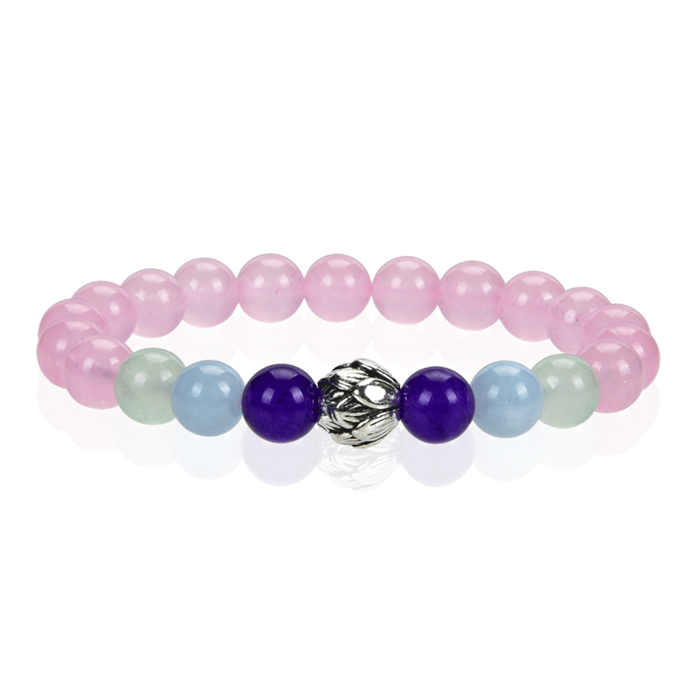Pink Crystal Gemstone Beads with Alloy Lotus Stretch Bracelet Wrist